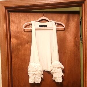 Zara Cream Vest With Fringe Hem Size Small